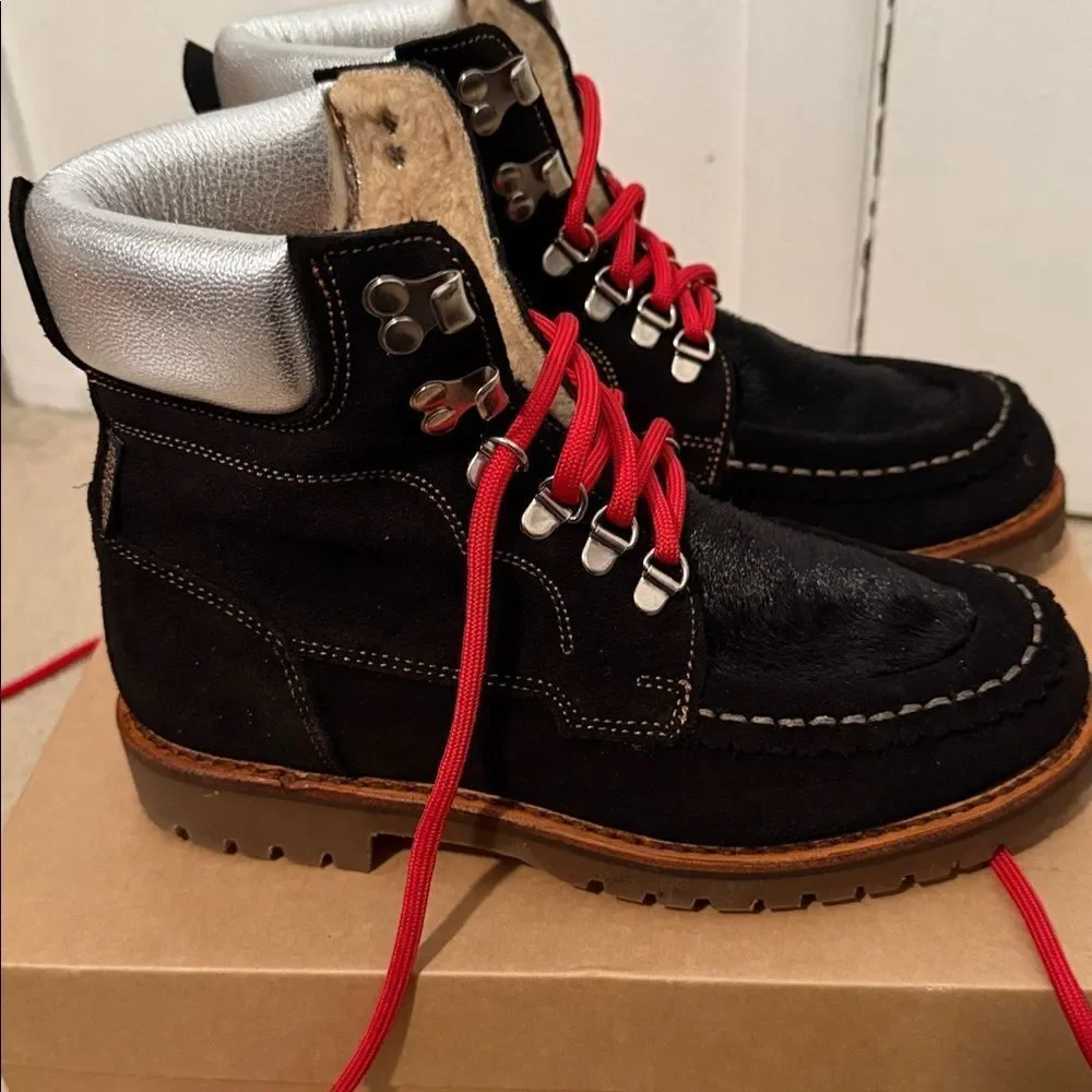 NWT Penelope Childers 37 Black Leather Pioneer Suede Boots